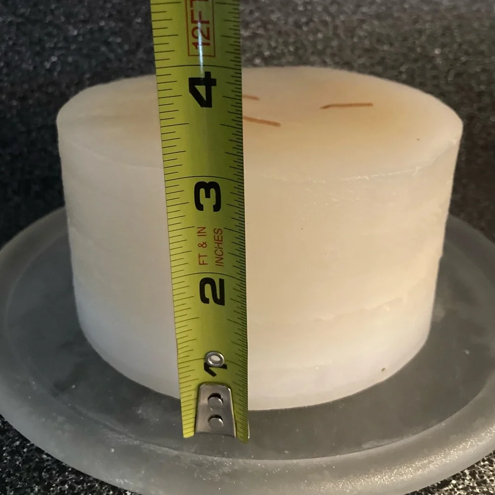 NWOT large unscented cream colored 3 wick candle + frosted glass candle holder